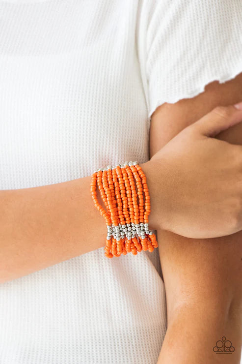 Outback Odyssey - Oversized Orange/Silver Metallic Accent Seed Bead Bracelet B#6668