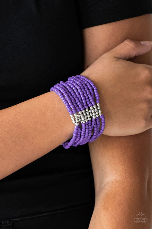 Outback Odyssey - Oversized Purple/Silver Metallic Accent Seed Bead Bracelet B#4611