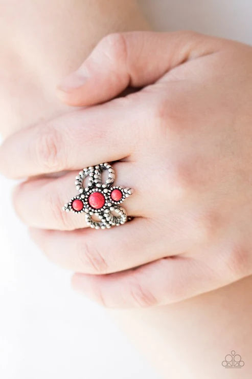 Outback Oasis - Red Frilly Studded Texture Stone Ring R#6856