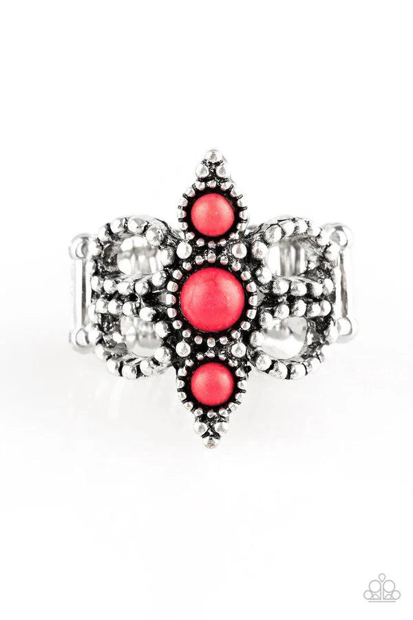 Outback Oasis - Red Frilly Studded Texture Stone Ring R#6856
