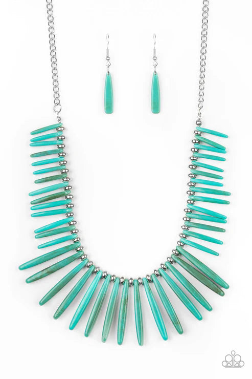 Out of My Element - Blue Smoky Ombre Flanked Rod Fringe Necklace N#4174