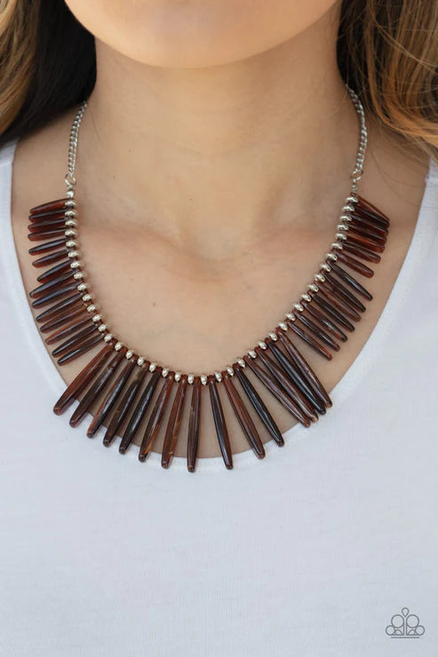 Out of My Element - Brown Smoky Ombre Flanked Rod Fringe Necklace N#4465