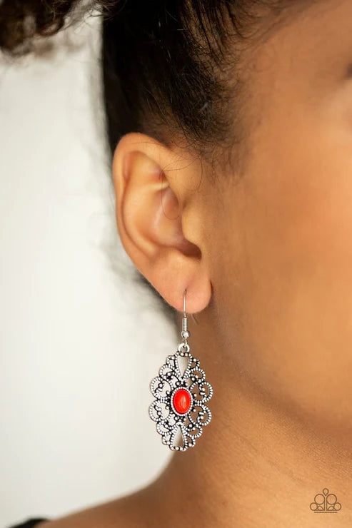 Over The POP - Red Swirl Studded Earrings E#6295