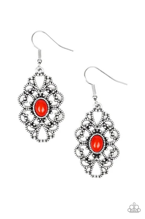 Over The POP - Red Swirl Studded Earrings E#6295