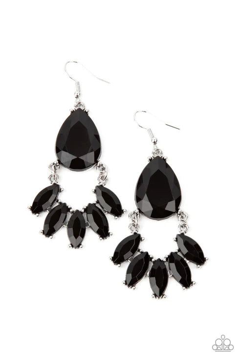POWERHOUSE Call - Oversized Black Curved Marquise Cut Teardrop Earrings E#1955