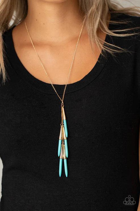 PRIMITIVE and Proper - Blue/Gold Stone Tusk Haphazardly Fringe Necklace N#7027