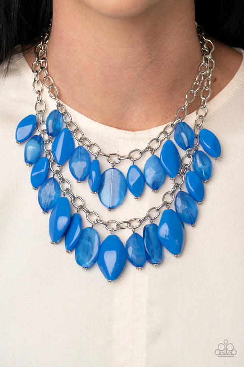 Palm Beach Beauty - Oversized Blue Glassy/Opaque/Faceted Duo Boisterous Necklace N#4176