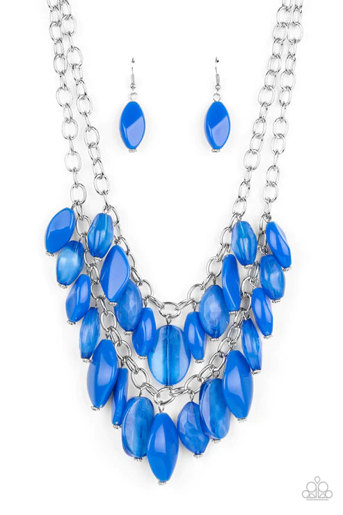 Palm Beach Beauty - Oversized Blue Glassy/Opaque/Faceted Duo Boisterous Necklace N#4176
