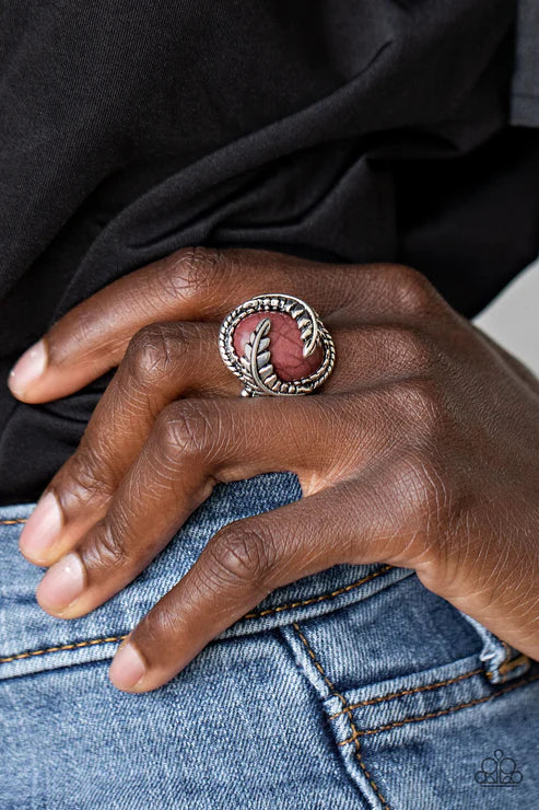 Palm Panache - Oversized Brown (Fired Brick) 3D Palm Leaves Curled Stone Ring R#5139