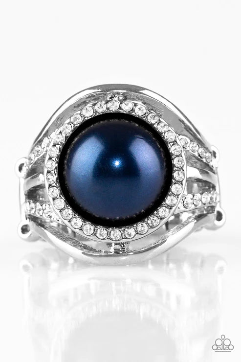 Pampered In Pearls - Oversized Blue Metallic Pearl Drop Flare Encrusted Ring R#6497