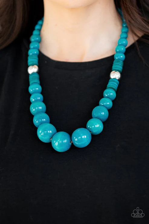 Panama Panorama - Oversized Blue/Silver Infused Distressed Wood Drape Necklace N#4884