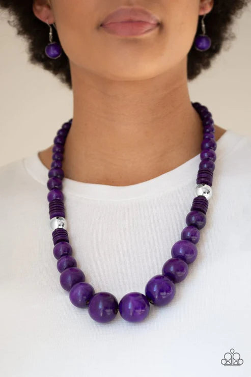 Panama Panorama - Oversized Purple/Silver Infused Distressed Wood Drape Necklace N#4945