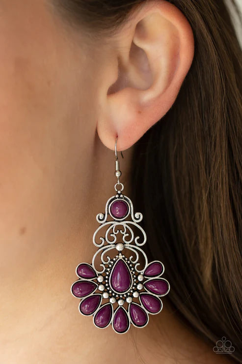 Paradise Parlor - Oversized Purple Flared Studded Swirl Filigree Teardrop Earrings E#3749