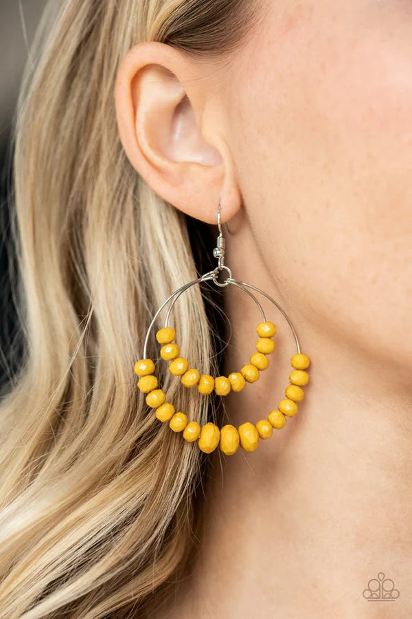 Paradise Party - Oversized Yellow Faceted Slide-Along Stacked Lure Duo Hoop Earrings E#4425
