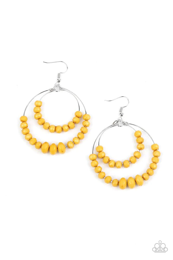 Paradise Party - Oversized Yellow Faceted Slide-Along Stacked Lure Duo Hoop Earrings E#4425
