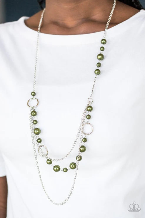Party Dress Princess - Oversized Green Pearl Mismatched Chains Hoop Necklace N#3570