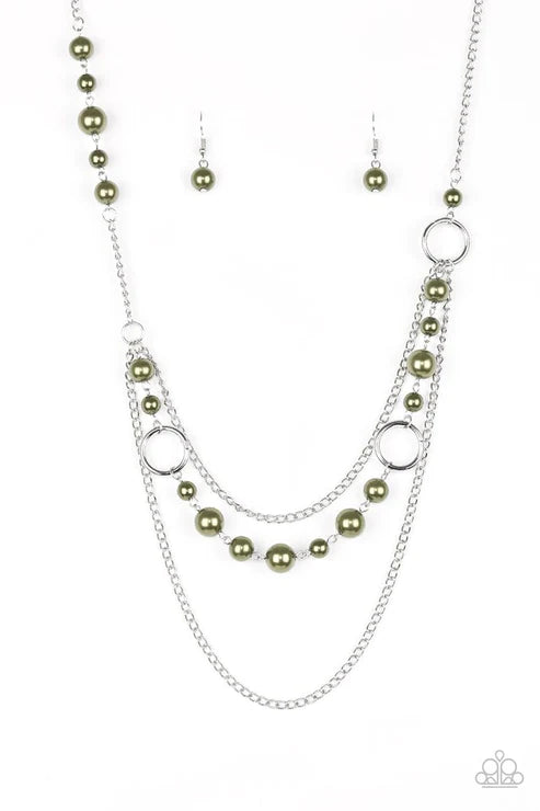 Party Dress Princess - Oversized Green Pearl Mismatched Chains Hoop Necklace N#3570