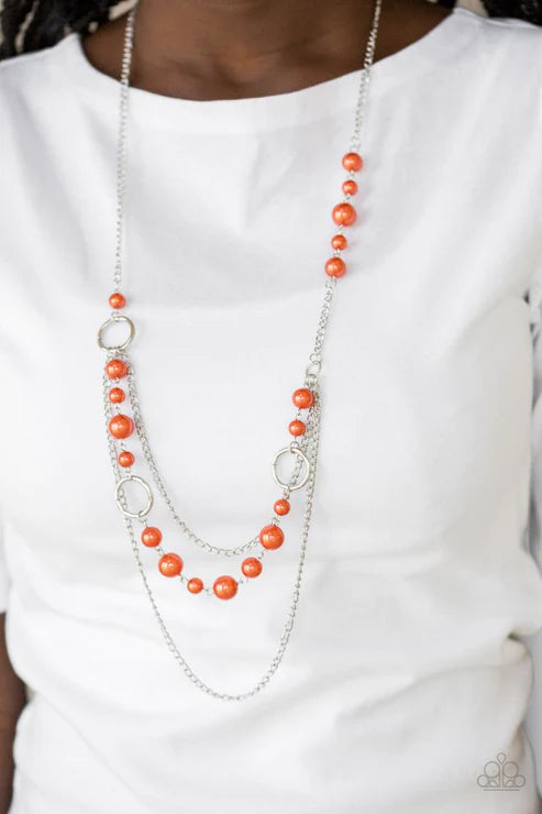 Party Dress Princess - Oversized Orange Pearl Mismatched Chains Hoop Necklace N#5429