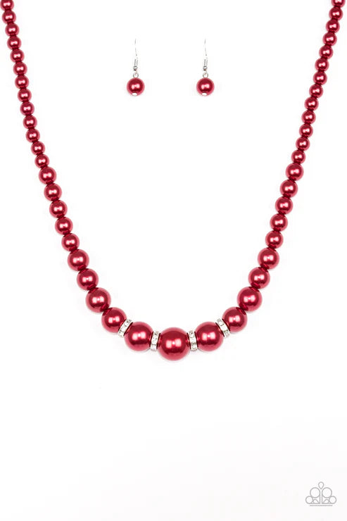 Party Pearls - Oversized Luminescent Red Pearl Encrusted Necklace N#6348