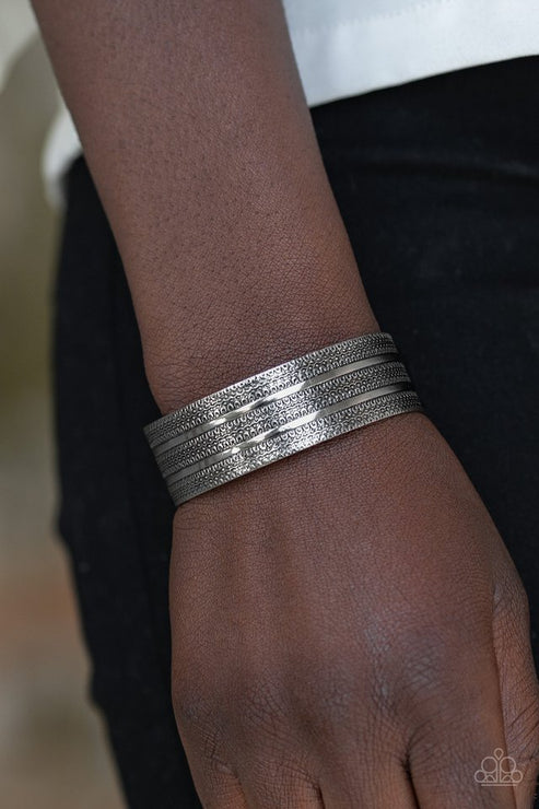 Patterned Plains - Silver Tactile Tribal Bracelet B#6176