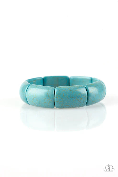 Peace Out - Oversized Blue Chiseled Smooth Rectangular Hearty Stone Links Bracelet B#6496