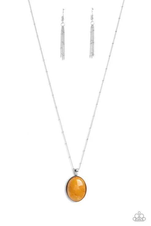 Peaceful Glow - Oversized Yellow Cloudy Stone Satellite Chain Necklace N#529