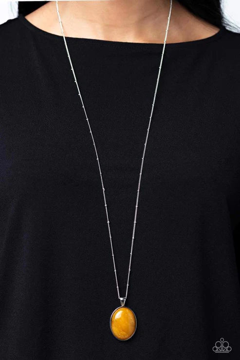 Peaceful Glow - Oversized Yellow Cloudy Stone Satellite Chain Necklace N#529