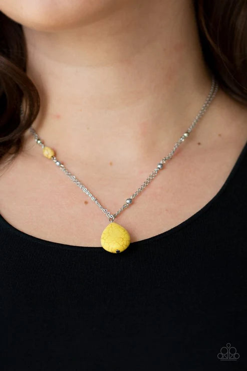 Peaceful Prairies - Yellow Dotted Accent Stone Teardrop Pendant Necklace N#6693