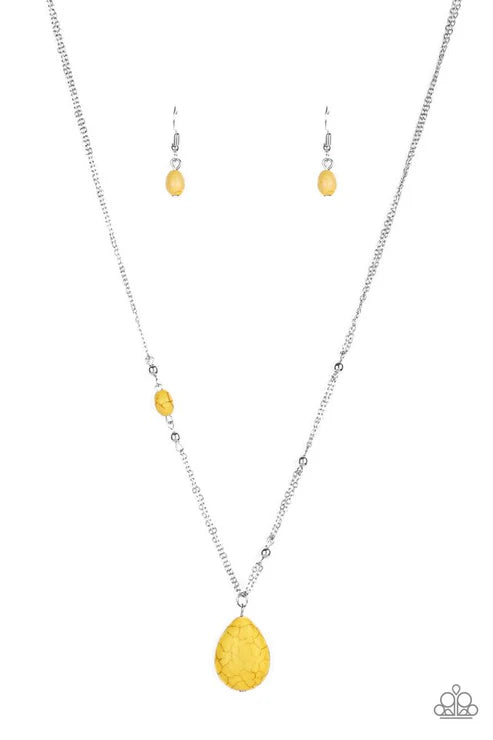 Peaceful Prairies - Yellow Dotted Accent Stone Teardrop Pendant Necklace N#6693