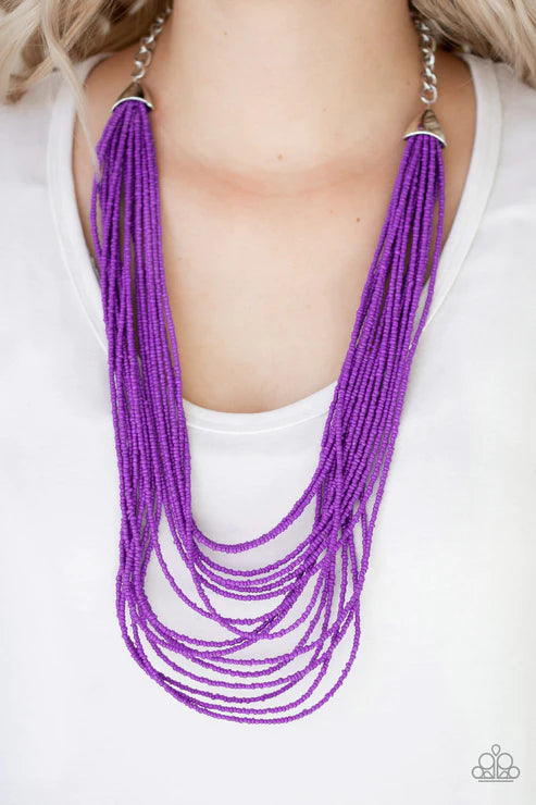 Peacefully Pacific - Oversized Purple Infused Layered Seed Bead Necklace N#4619