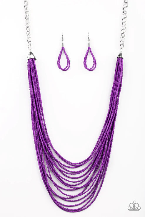 Peacefully Pacific - Oversized Purple Infused Layered Seed Bead Necklace N#4619