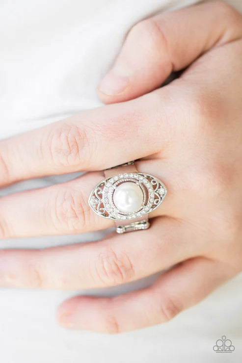Pearl Posh - White Pearl Floating Illusion Encrusted Ring R#6421