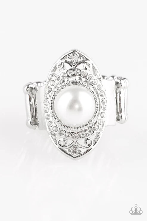 Pearl Posh - White Pearl Floating Illusion Encrusted Ring R#6421