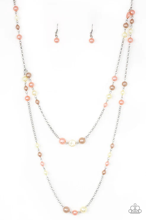 Pearl Promenade - Multi (Brown/Coral/Yellow) Trickle Pearl Duo Chain Necklace N#3036