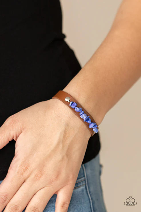 Pebble Paradise - Blue/Brown Pebble Rock Studded Leather Bracelet B#3212