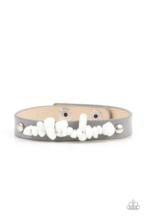 Pebble Paradise - Silver/Gray/White Pebble Rock Studded Leather Bracelet B#3213