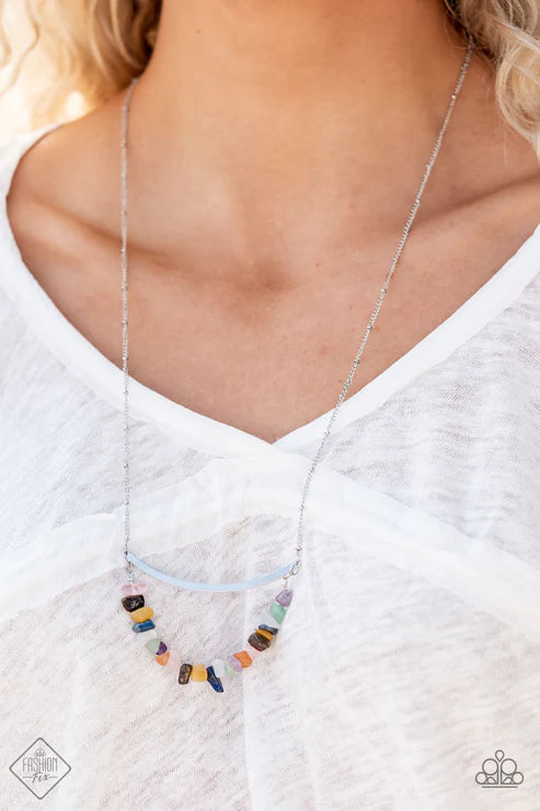 Pebble Prana - Multi Cylindrical Rock Hammered Tassel Fringe Pendant Necklace N#7394
