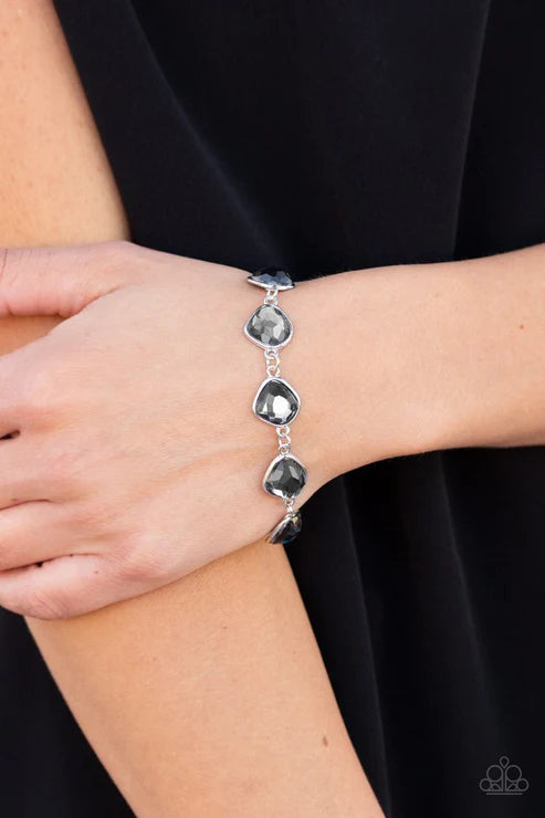 2-Piece Smoky Silver Imperfect Encrusted Link Set SET#5990