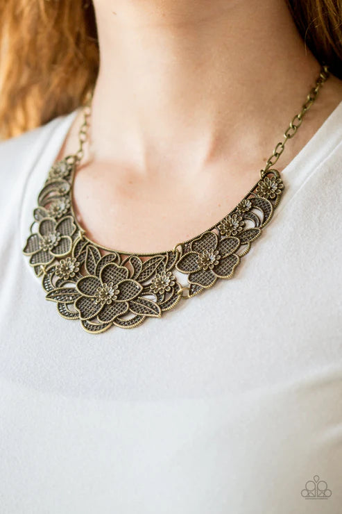 Petunia Paradise - Brass Lattice 3D Petunia Bloom Necklace N#6284