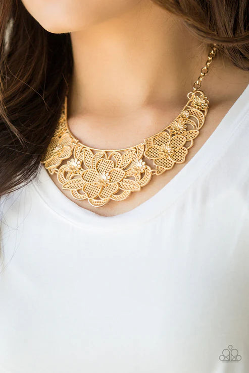 Petunia Paradise - Gold Lattice 3D Petunia Bloom Necklace N#6557
