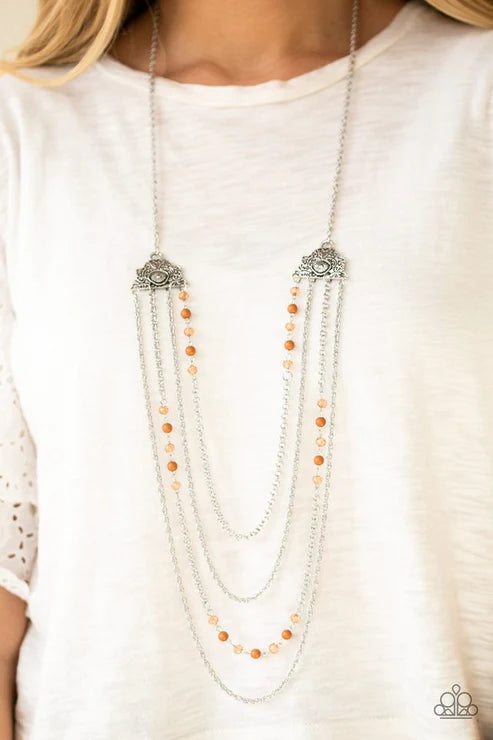Pharaoh Finesse - Oversized Brown Polished/Glassy Pharaoh Ornate Floral Crystal Cascade Necklace N#3652