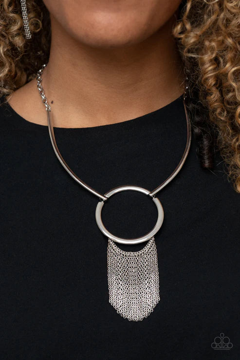 Pharaoh Paradise - Silver Duo Bowing Hoop Fringe Necklace N#3655