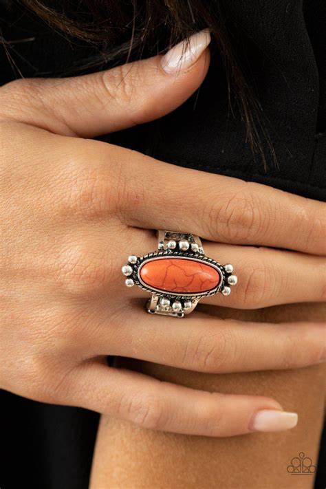 Pioneer Paradise - Burnt Orange Oval Studded Stone Ring R#6676