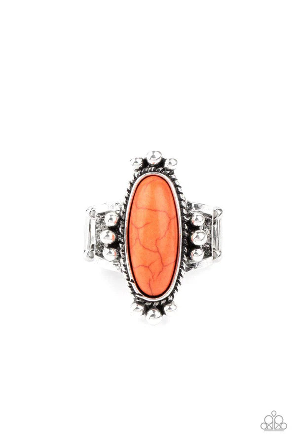 Pioneer Paradise - Burnt Orange Oval Studded Stone Ring R#6676
