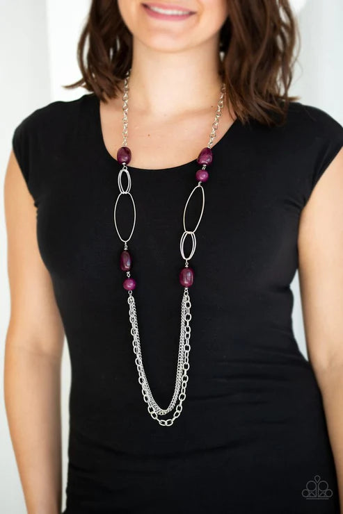 Pleasant Promenade - Oversized Plum Purple Cloudy Mismatched Chains/Hoop Links Necklace N#4456