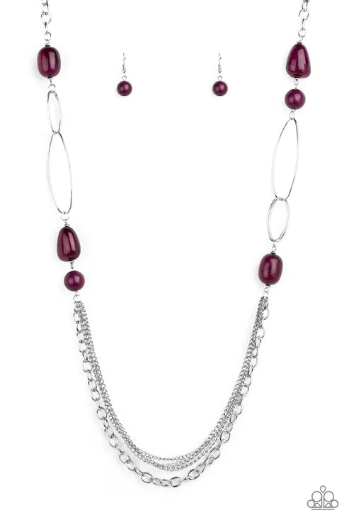 Pleasant Promenade - Oversized Plum Purple Cloudy Mismatched Chains/Hoop Links Necklace N#4456