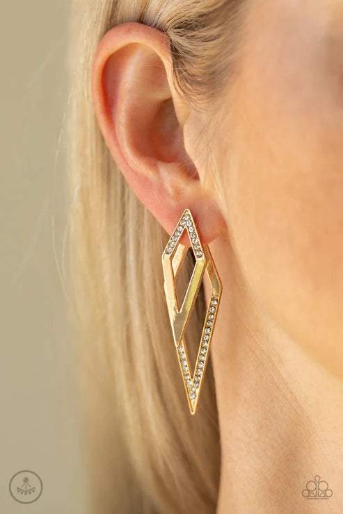 Point-BANK - Gold Kite Encrusted Double-sided Earrings E#3965
