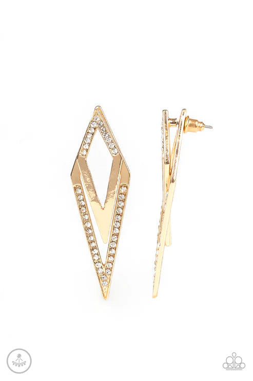 Point-BANK - Gold Kite Encrusted Double-sided Earrings E#3965