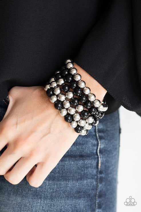 Pop-YOU-lar Culture - Oversized Black/Silver Bubbly Bracelet Stack B#6488
