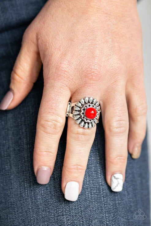 Poppy Pep - Fiery Red Nestled Floral Stacked Ring R#5880
